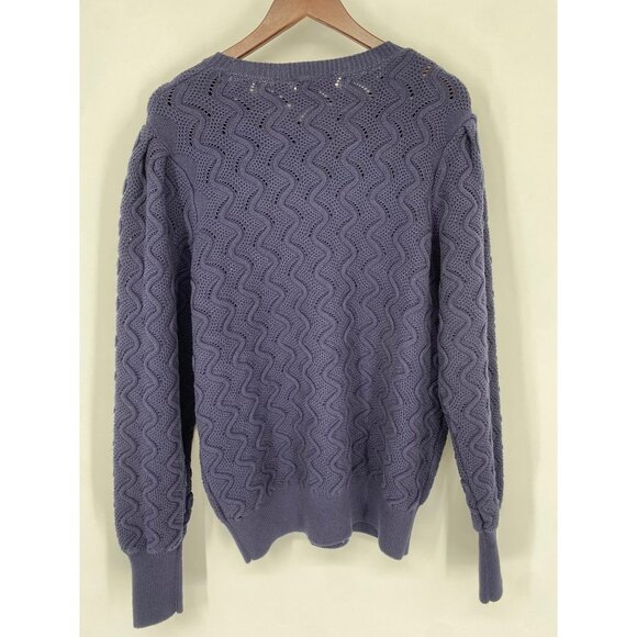 TED BAKER PUFF SLEEVE KNIT/CROCKET PULLOVER SWEATER COTTON SIZE 5 RIBBED CUFFED - Picture 5 of 6